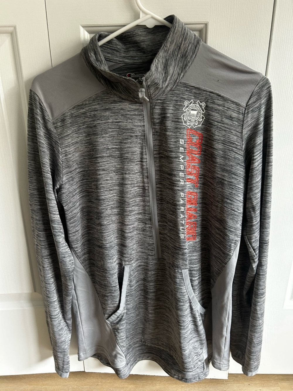 Champion Gray Heather Quarter-Zip Pullover with Red Logo Accent